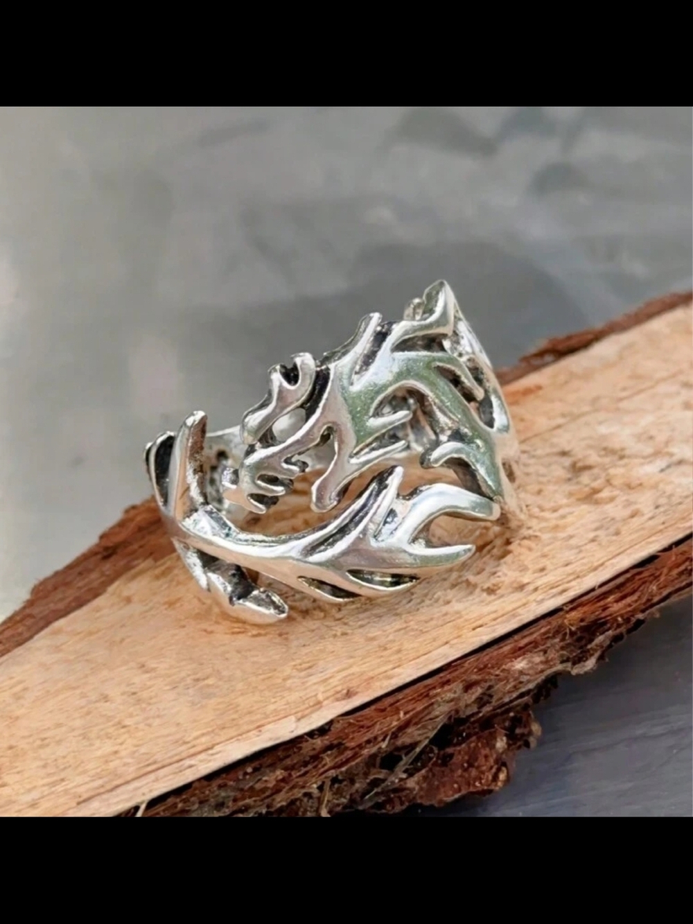 NEW!Sterling Style Silver Dragon Head- Light Ring - Women's Nature-Inspired Band